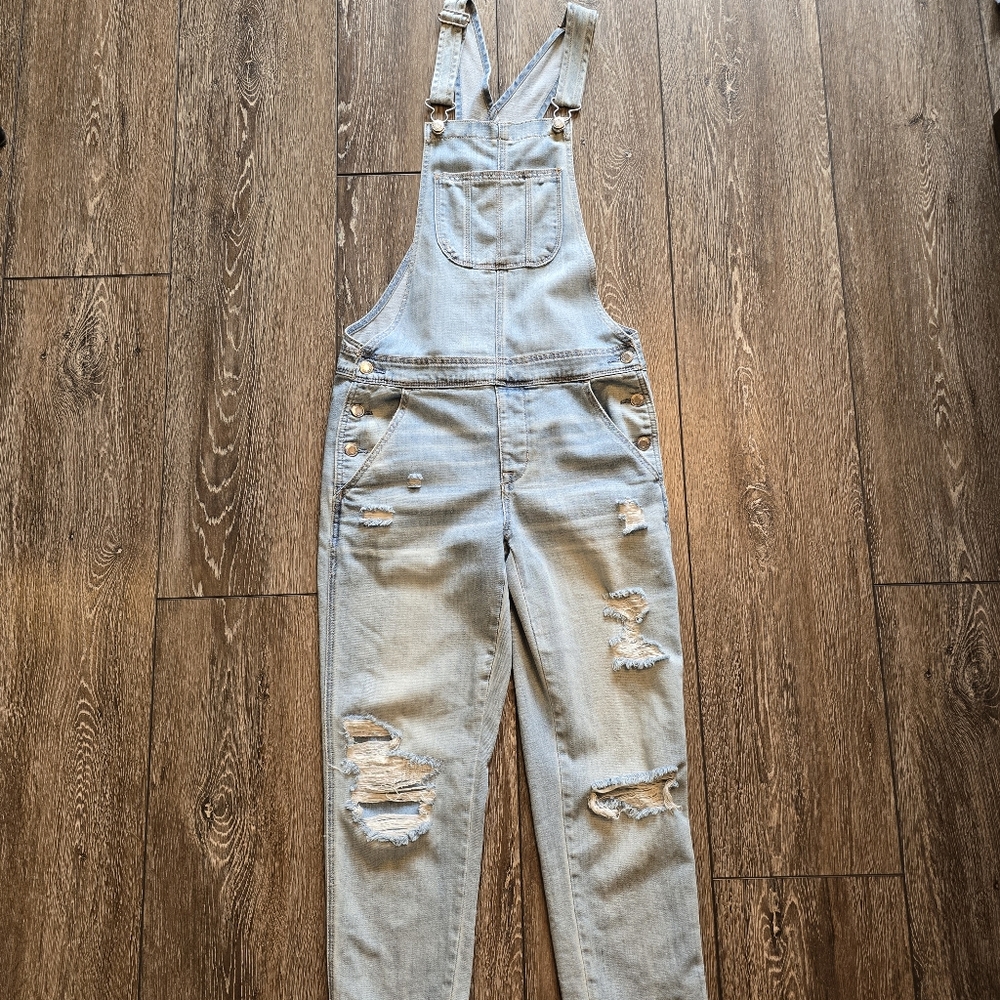 AEO Distressed Denim Overalls